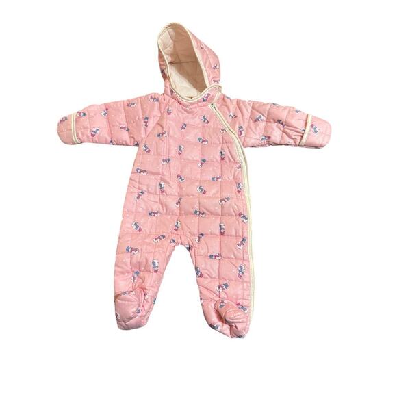 Vintage Carter’s Baby Girl Size Hooded Small up to 20lbs Quilted Winter Suit Zip - Picture 1 of 8